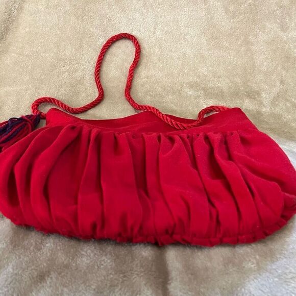 Red Hat Society Rope Strap Shoulder Bag Red Purple Snap Button Closure Purse - Picture 4 of 7